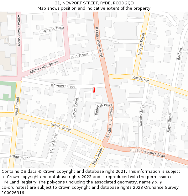 31, NEWPORT STREET, RYDE, PO33 2QD: Location map and indicative extent of plot