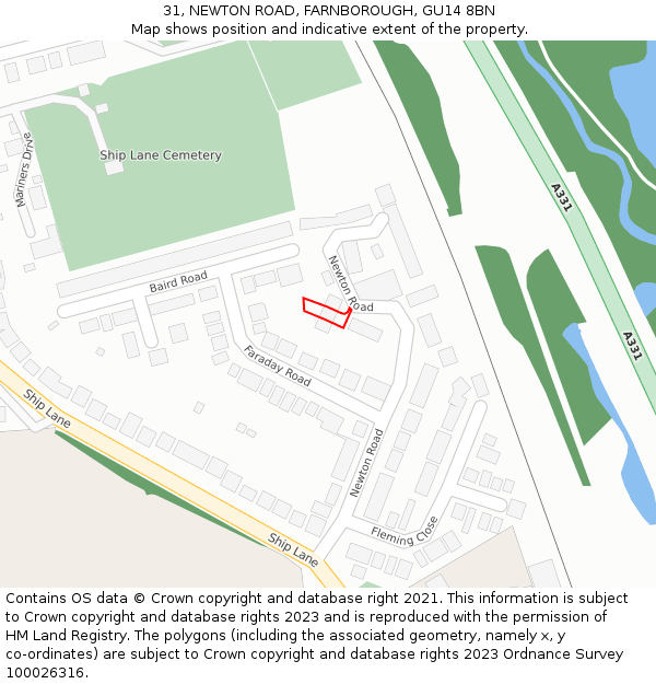 31, NEWTON ROAD, FARNBOROUGH, GU14 8BN: Location map and indicative extent of plot