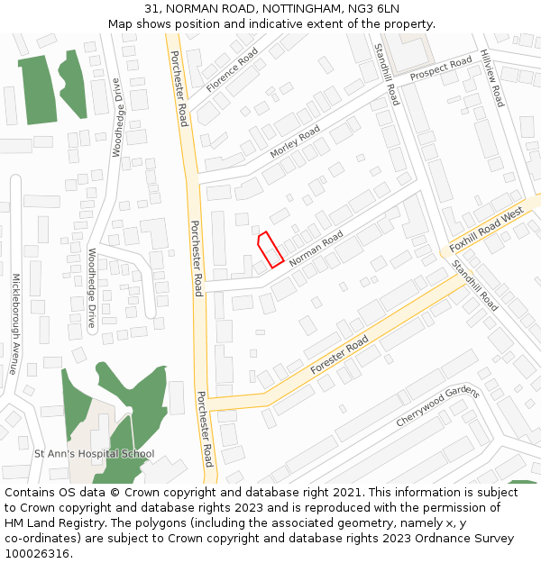 31, NORMAN ROAD, NOTTINGHAM, NG3 6LN: Location map and indicative extent of plot