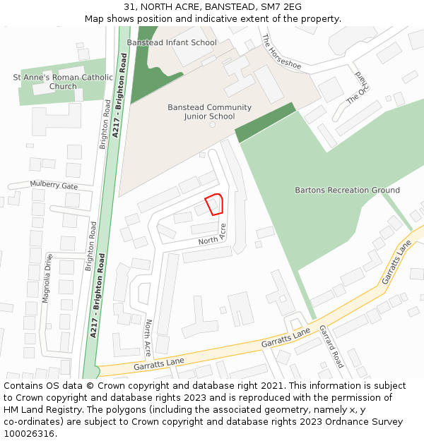 31, NORTH ACRE, BANSTEAD, SM7 2EG: Location map and indicative extent of plot