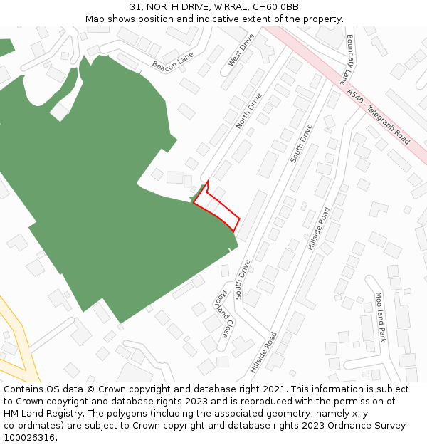 31, NORTH DRIVE, WIRRAL, CH60 0BB: Location map and indicative extent of plot