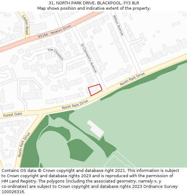 31, NORTH PARK DRIVE, BLACKPOOL, FY3 8LR: Location map and indicative extent of plot