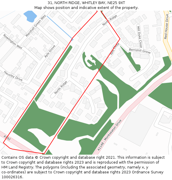 31, NORTH RIDGE, WHITLEY BAY, NE25 9XT: Location map and indicative extent of plot