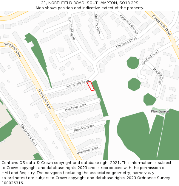 31, NORTHFIELD ROAD, SOUTHAMPTON, SO18 2PS: Location map and indicative extent of plot