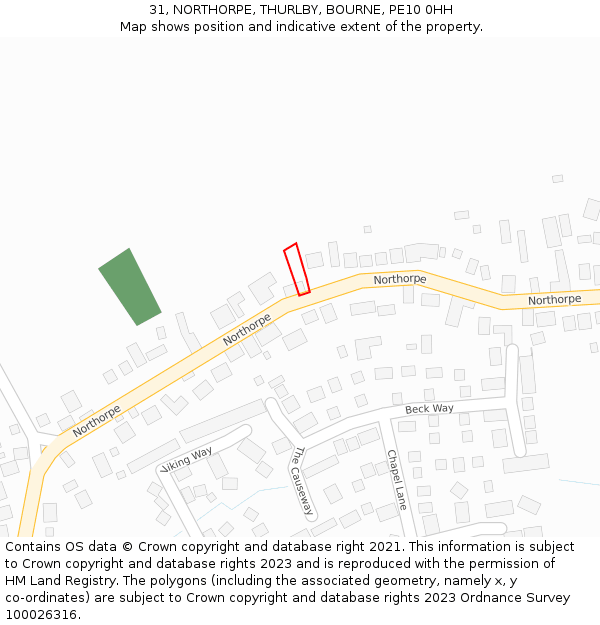 31, NORTHORPE, THURLBY, BOURNE, PE10 0HH: Location map and indicative extent of plot