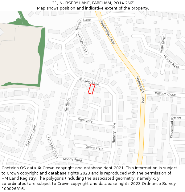 31, NURSERY LANE, FAREHAM, PO14 2NZ: Location map and indicative extent of plot