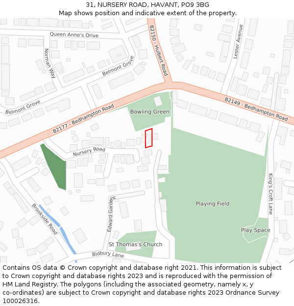 31, NURSERY ROAD, HAVANT, PO9 3BG: Location map and indicative extent of plot