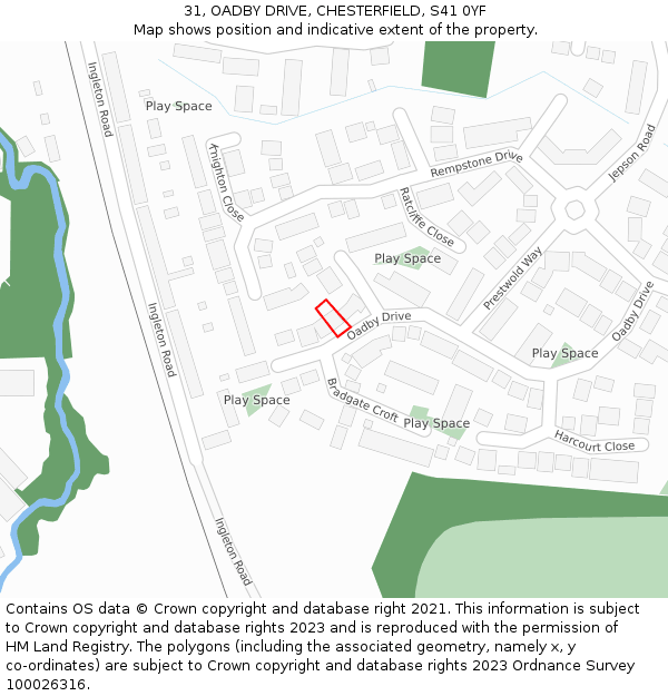 31, OADBY DRIVE, CHESTERFIELD, S41 0YF: Location map and indicative extent of plot