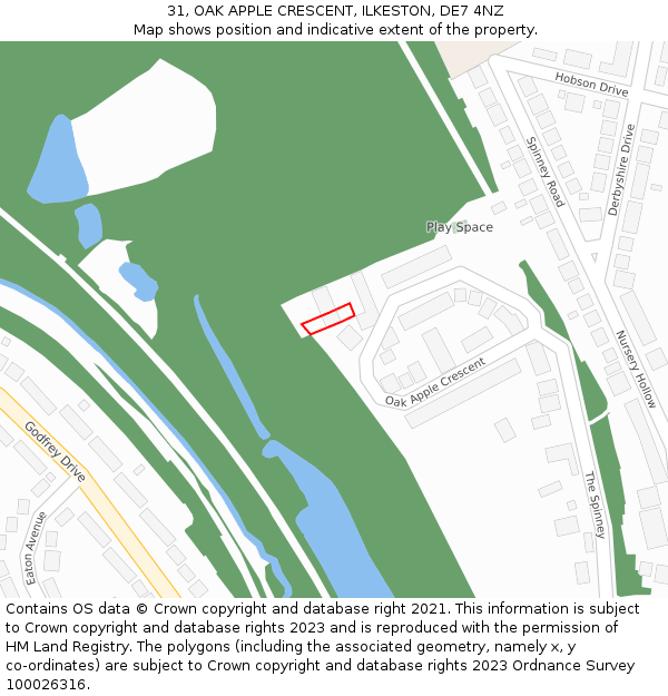 31, OAK APPLE CRESCENT, ILKESTON, DE7 4NZ: Location map and indicative extent of plot