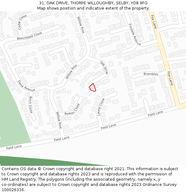 31, OAK DRIVE, THORPE WILLOUGHBY, SELBY, YO8 9FG: Location map and indicative extent of plot