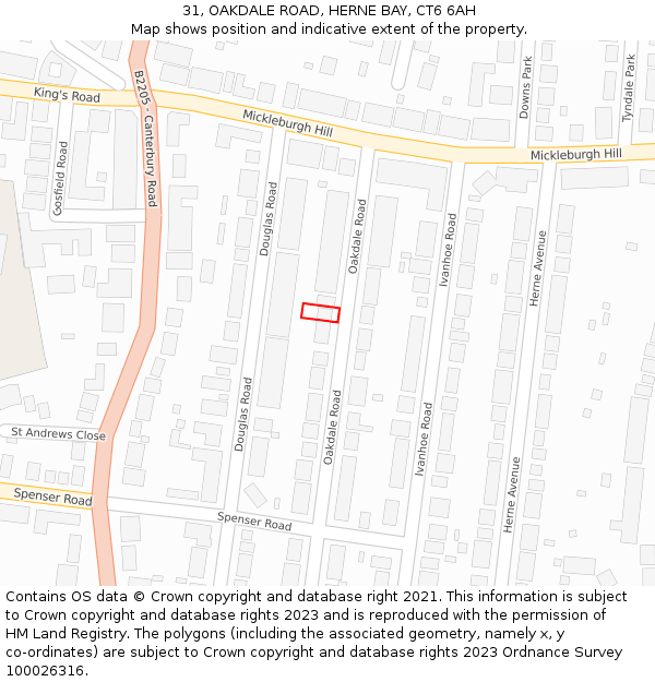 31, OAKDALE ROAD, HERNE BAY, CT6 6AH: Location map and indicative extent of plot