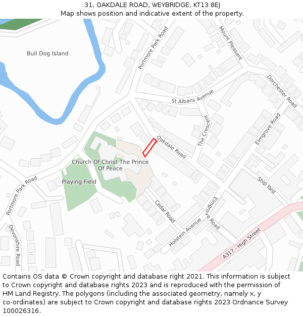 31, OAKDALE ROAD, WEYBRIDGE, KT13 8EJ: Location map and indicative extent of plot