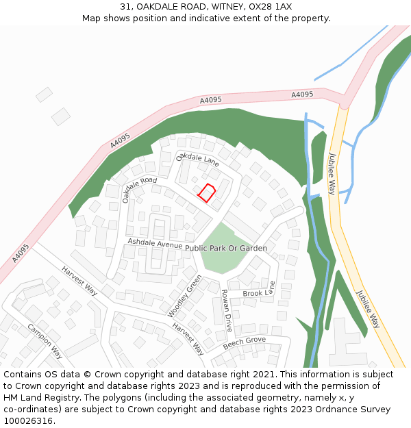 31, OAKDALE ROAD, WITNEY, OX28 1AX: Location map and indicative extent of plot