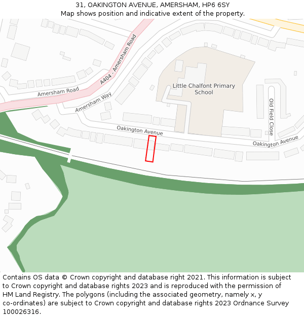 31, OAKINGTON AVENUE, AMERSHAM, HP6 6SY: Location map and indicative extent of plot