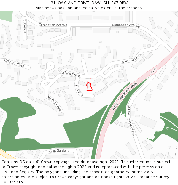 31, OAKLAND DRIVE, DAWLISH, EX7 9RW: Location map and indicative extent of plot