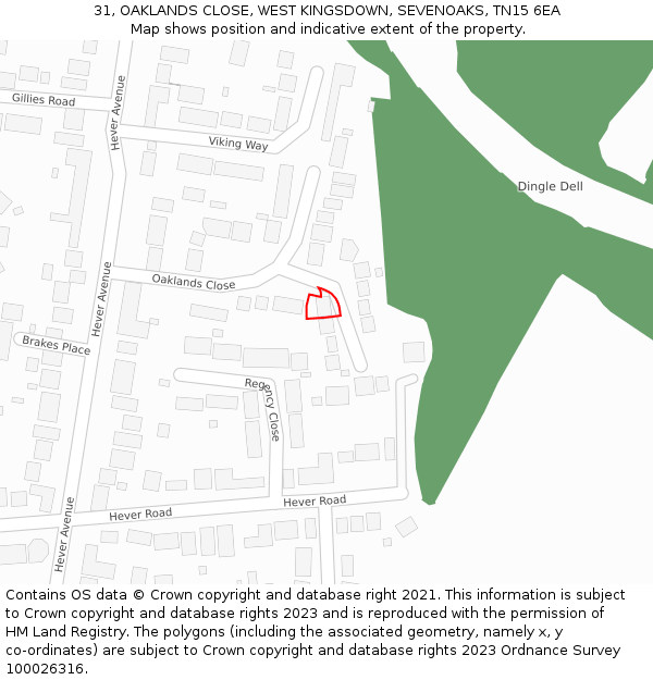 31, OAKLANDS CLOSE, WEST KINGSDOWN, SEVENOAKS, TN15 6EA: Location map and indicative extent of plot