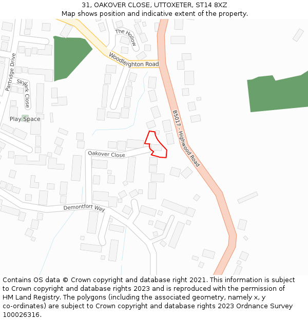 31, OAKOVER CLOSE, UTTOXETER, ST14 8XZ: Location map and indicative extent of plot