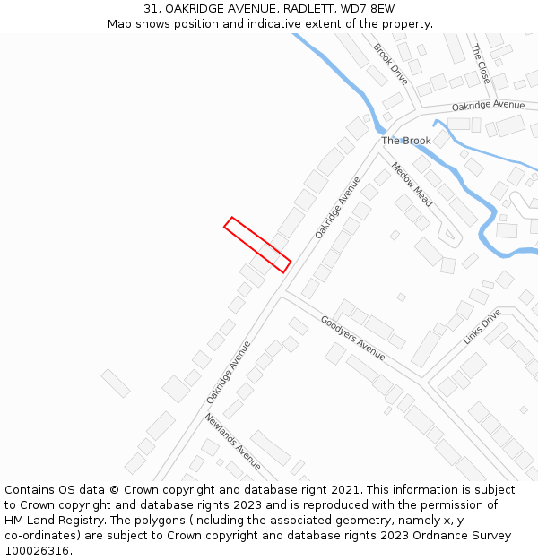 31, OAKRIDGE AVENUE, RADLETT, WD7 8EW: Location map and indicative extent of plot