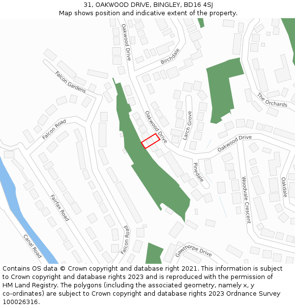 31, OAKWOOD DRIVE, BINGLEY, BD16 4SJ: Location map and indicative extent of plot