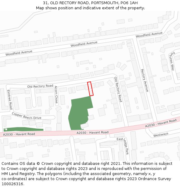 31, OLD RECTORY ROAD, PORTSMOUTH, PO6 1AH: Location map and indicative extent of plot