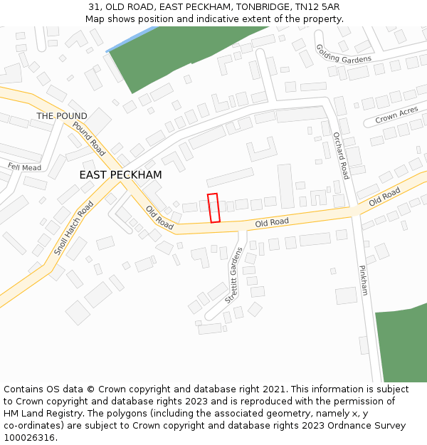 31, OLD ROAD, EAST PECKHAM, TONBRIDGE, TN12 5AR: Location map and indicative extent of plot
