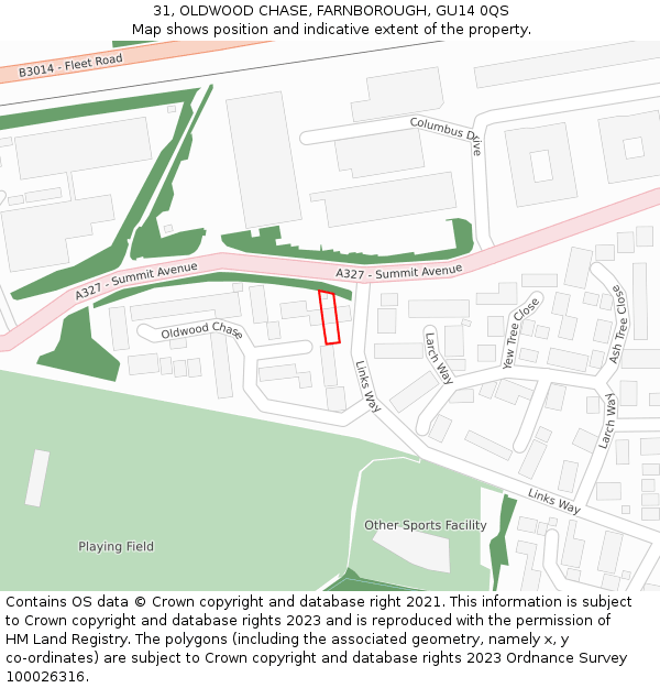 31, OLDWOOD CHASE, FARNBOROUGH, GU14 0QS: Location map and indicative extent of plot