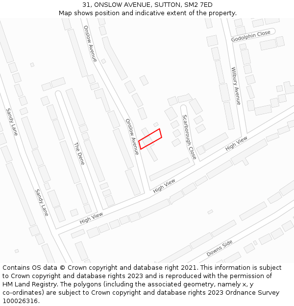 31, ONSLOW AVENUE, SUTTON, SM2 7ED: Location map and indicative extent of plot