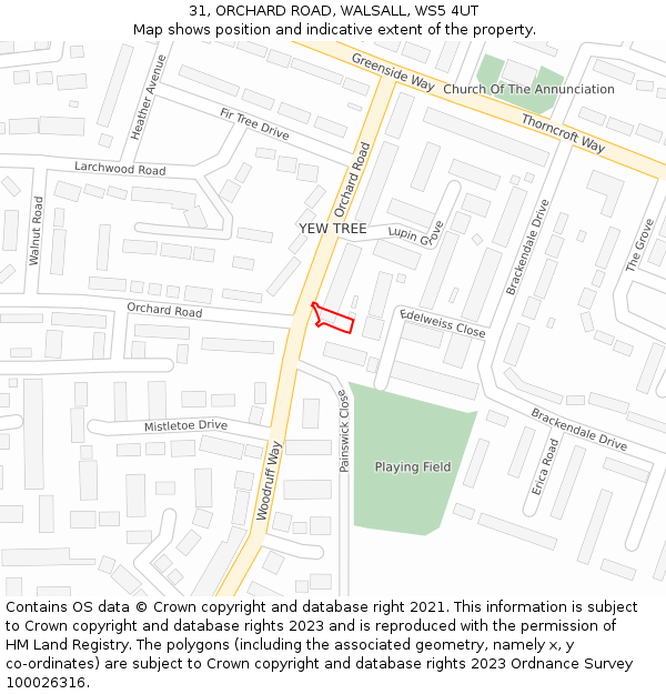 31, ORCHARD ROAD, WALSALL, WS5 4UT: Location map and indicative extent of plot