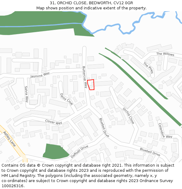 31, ORCHID CLOSE, BEDWORTH, CV12 0GR: Location map and indicative extent of plot