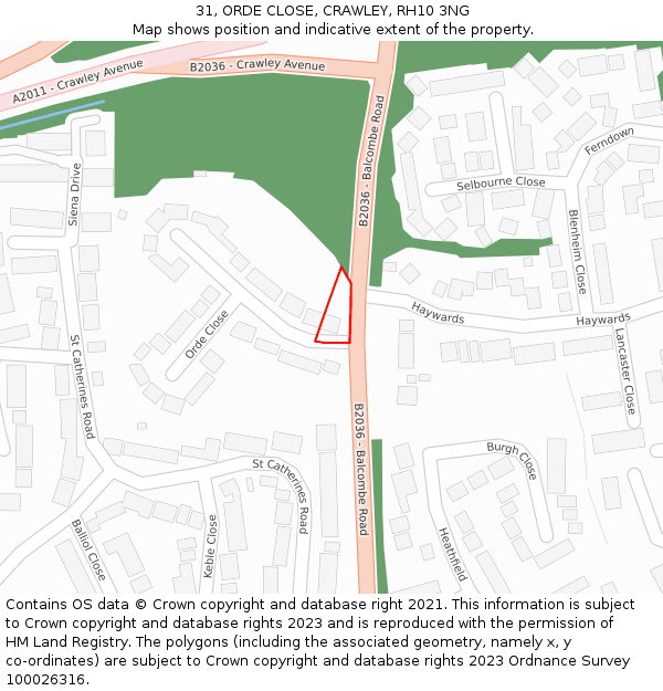 31, ORDE CLOSE, CRAWLEY, RH10 3NG: Location map and indicative extent of plot