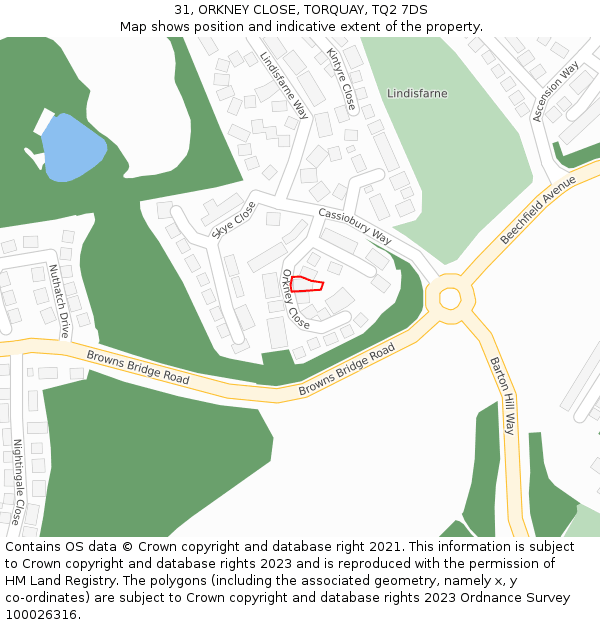 31, ORKNEY CLOSE, TORQUAY, TQ2 7DS: Location map and indicative extent of plot