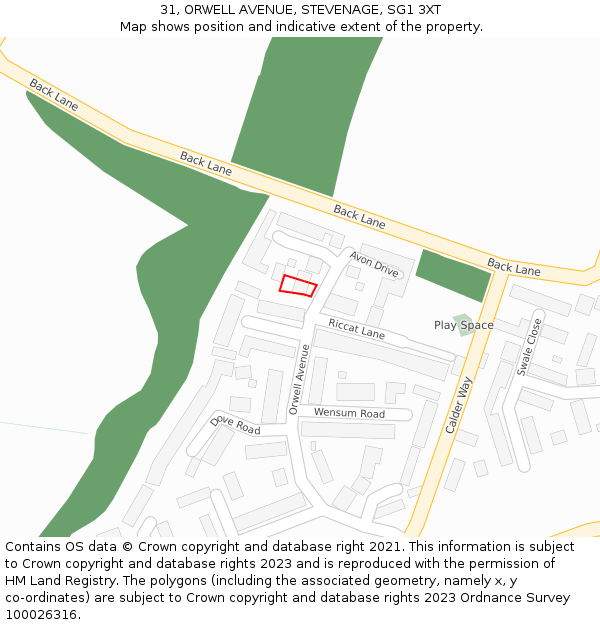 31, ORWELL AVENUE, STEVENAGE, SG1 3XT: Location map and indicative extent of plot