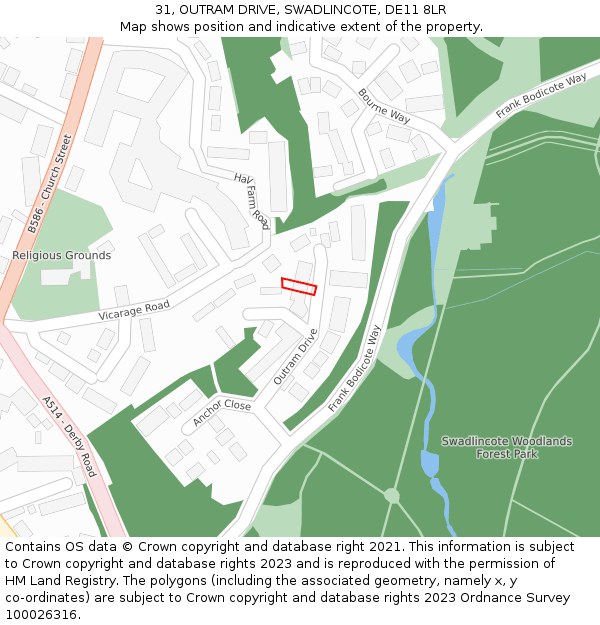 31, OUTRAM DRIVE, SWADLINCOTE, DE11 8LR: Location map and indicative extent of plot