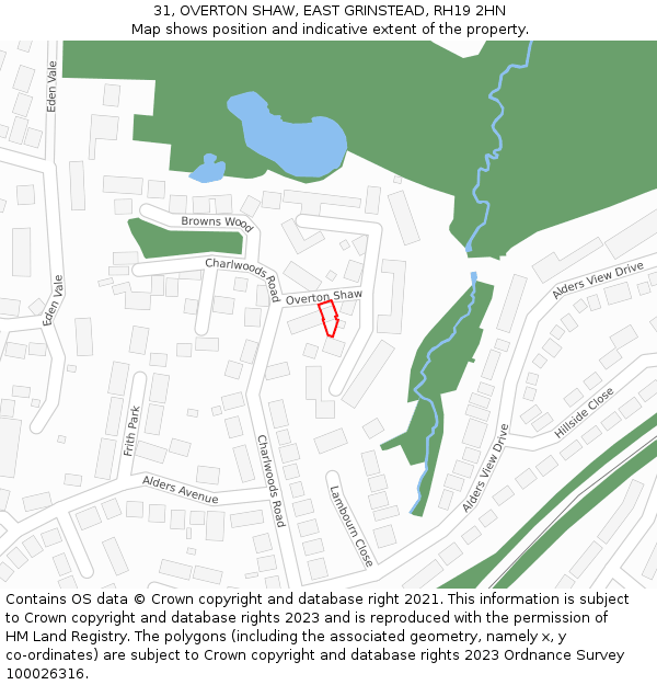 31, OVERTON SHAW, EAST GRINSTEAD, RH19 2HN: Location map and indicative extent of plot
