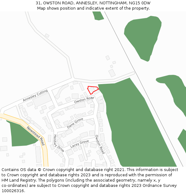 31, OWSTON ROAD, ANNESLEY, NOTTINGHAM, NG15 0DW: Location map and indicative extent of plot