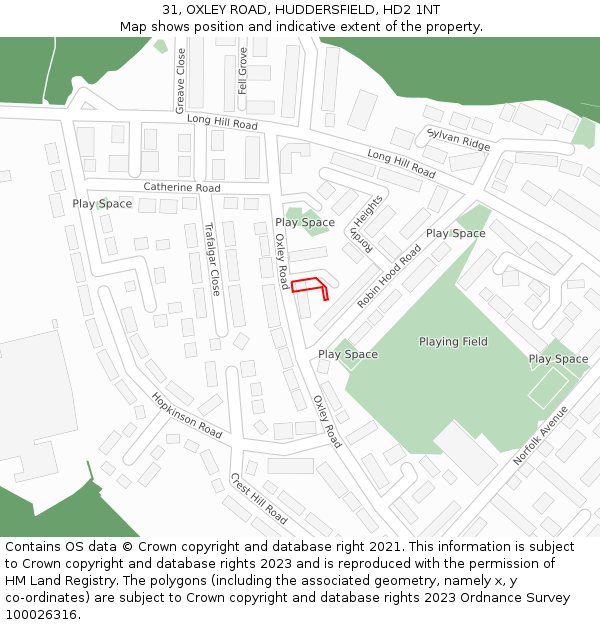 31, OXLEY ROAD, HUDDERSFIELD, HD2 1NT: Location map and indicative extent of plot