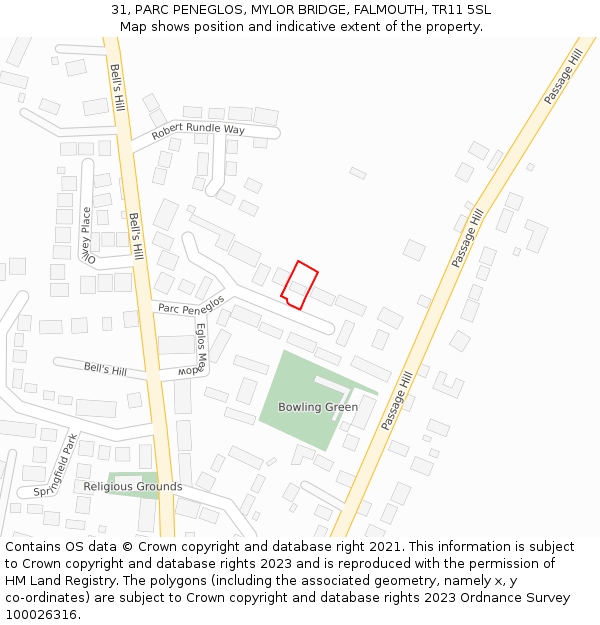 31, PARC PENEGLOS, MYLOR BRIDGE, FALMOUTH, TR11 5SL: Location map and indicative extent of plot