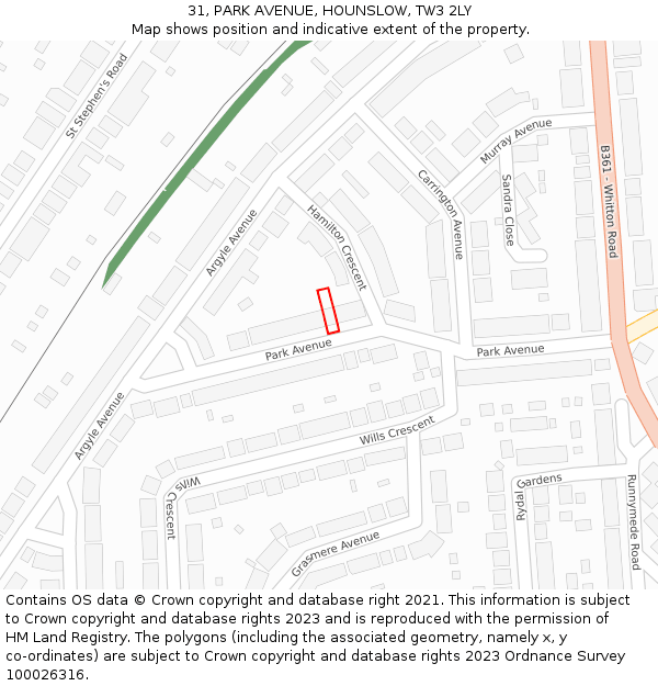 31, PARK AVENUE, HOUNSLOW, TW3 2LY: Location map and indicative extent of plot