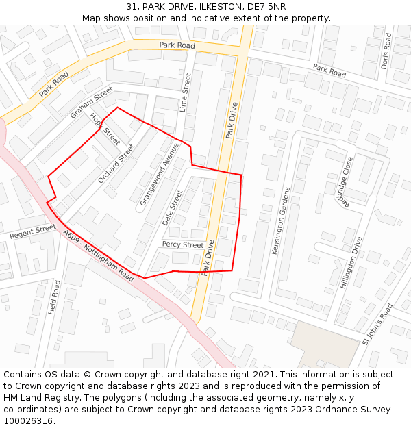 31, PARK DRIVE, ILKESTON, DE7 5NR: Location map and indicative extent of plot