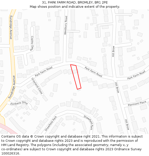 31, PARK FARM ROAD, BROMLEY, BR1 2PE: Location map and indicative extent of plot