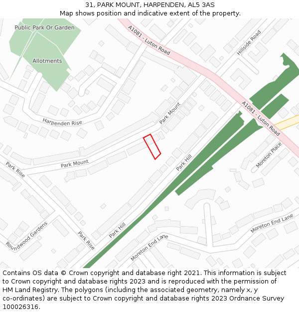 31, PARK MOUNT, HARPENDEN, AL5 3AS: Location map and indicative extent of plot