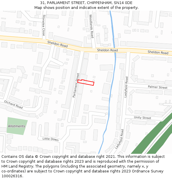 31, PARLIAMENT STREET, CHIPPENHAM, SN14 0DE: Location map and indicative extent of plot