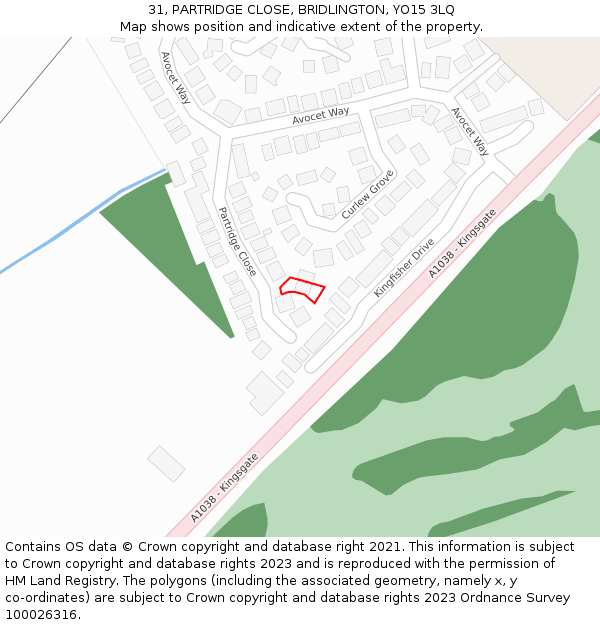 31, PARTRIDGE CLOSE, BRIDLINGTON, YO15 3LQ: Location map and indicative extent of plot