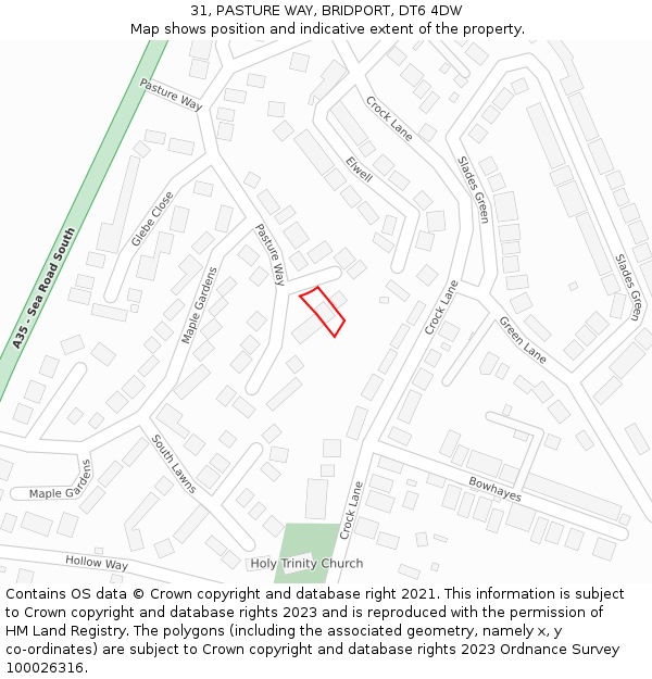 31, PASTURE WAY, BRIDPORT, DT6 4DW: Location map and indicative extent of plot