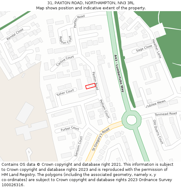 31, PAXTON ROAD, NORTHAMPTON, NN3 3RL: Location map and indicative extent of plot