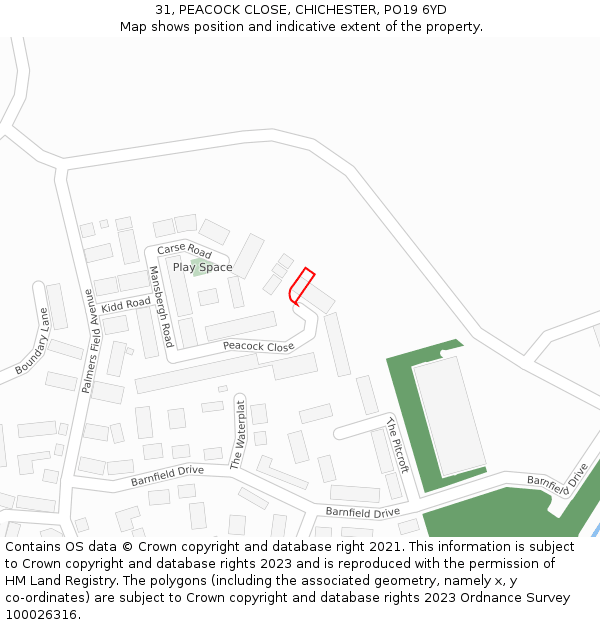 31, PEACOCK CLOSE, CHICHESTER, PO19 6YD: Location map and indicative extent of plot