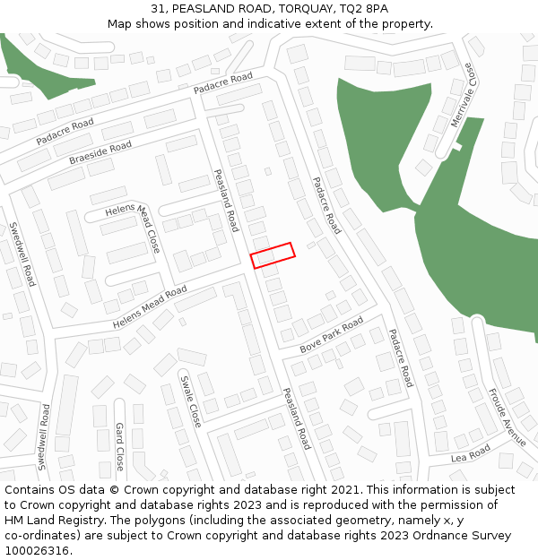 31, PEASLAND ROAD, TORQUAY, TQ2 8PA: Location map and indicative extent of plot