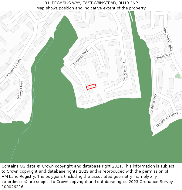 31, PEGASUS WAY, EAST GRINSTEAD, RH19 3NP: Location map and indicative extent of plot