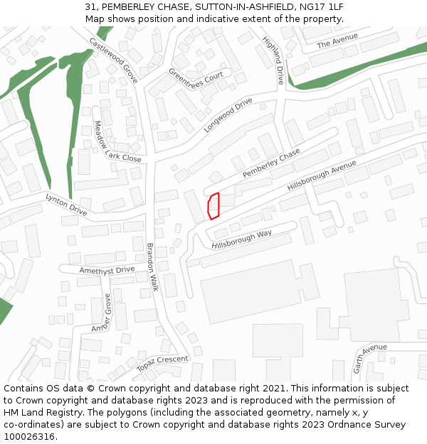 31, PEMBERLEY CHASE, SUTTON-IN-ASHFIELD, NG17 1LF: Location map and indicative extent of plot