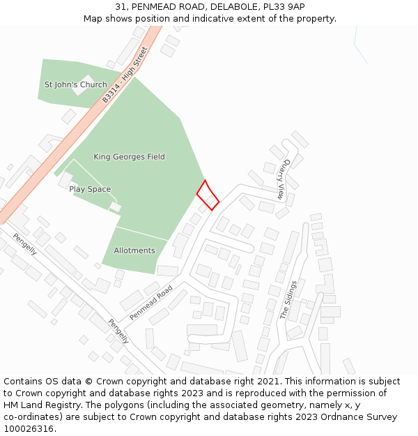 31, PENMEAD ROAD, DELABOLE, PL33 9AP: Location map and indicative extent of plot